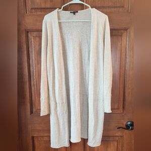 EILEEN FISHER Sz Medium FLAWED Oat Tencel Merino Wool Alpaca Long Cardigan